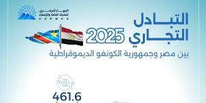 الإحصاء: 461.6 مليون دولار قيمة التبادل التجاري بين مصر والكونغو الديمقراطية خلال 2025