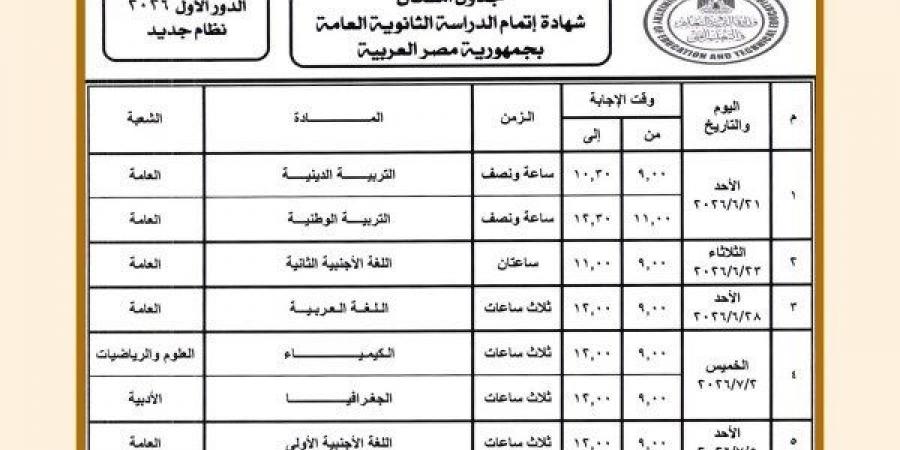 باقي 11 يوم.. ننشر جدول امتحانات الثانوية العامة 2026